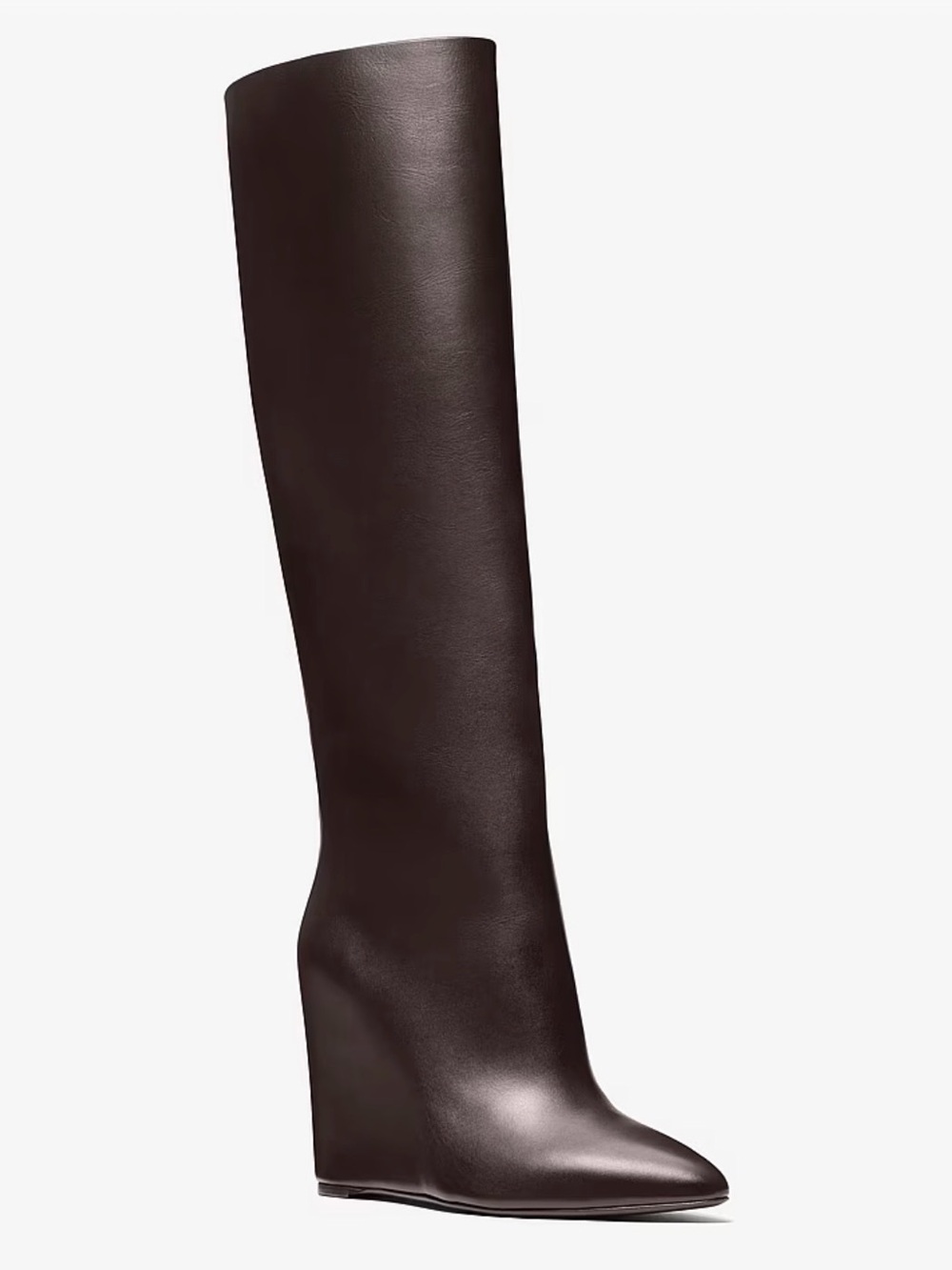 Michael Kors Collection Jodi Leather Tall Knee-High Wedge Boot -chocolate -8&1/2